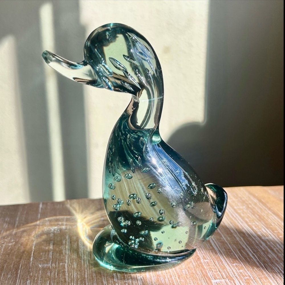 Vintage Whitefriars Art Glass Murano Style Controlled Bubbles Light Green